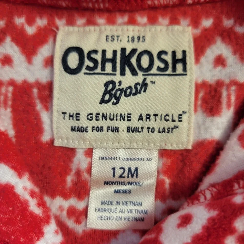 OshKosh B'gosh Fleece Half-zip Christmas Jacket Reindeer Trees Hearts Girl's 12m